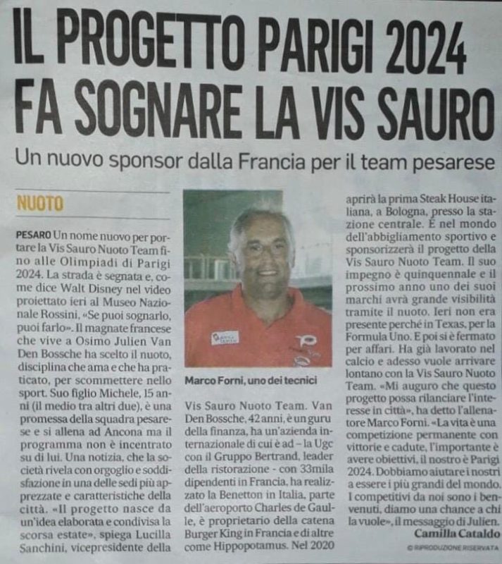 il progetto Parigi 2024 fa sognare la Vis Sauro